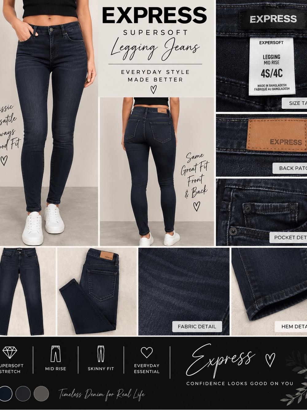 Express Supersoft Midrise skinny jeans Women’s size 4s Darkwash